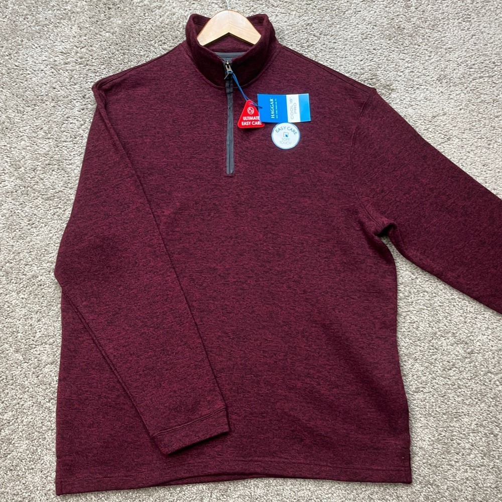 Haggar Cool 18 Pro 1/4 Zip Golf Pullover Mens L Burgundy Stretch Performance